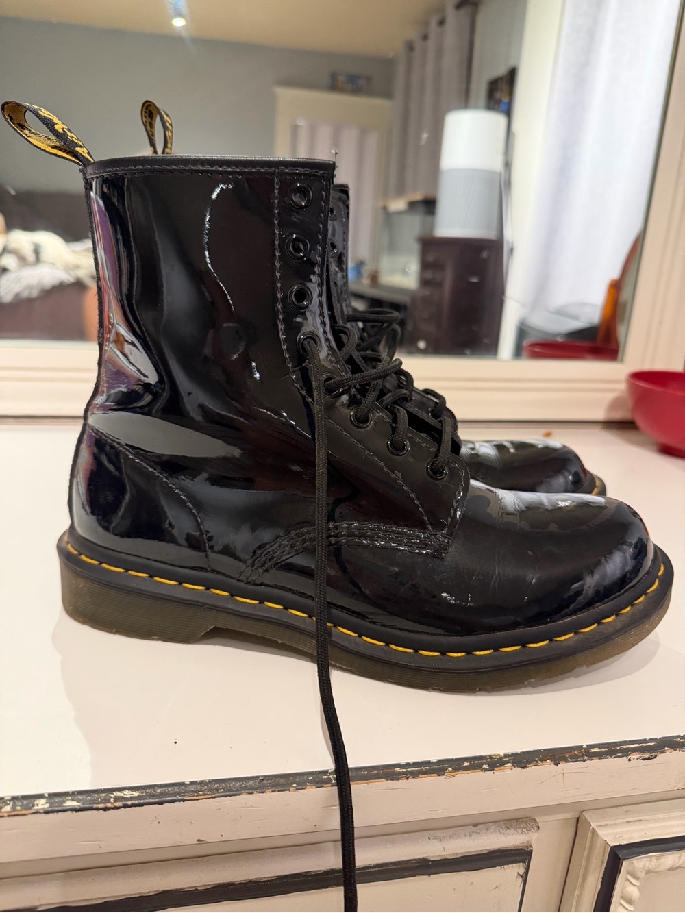 Black Patent Lace-Up Women's Combat Boots